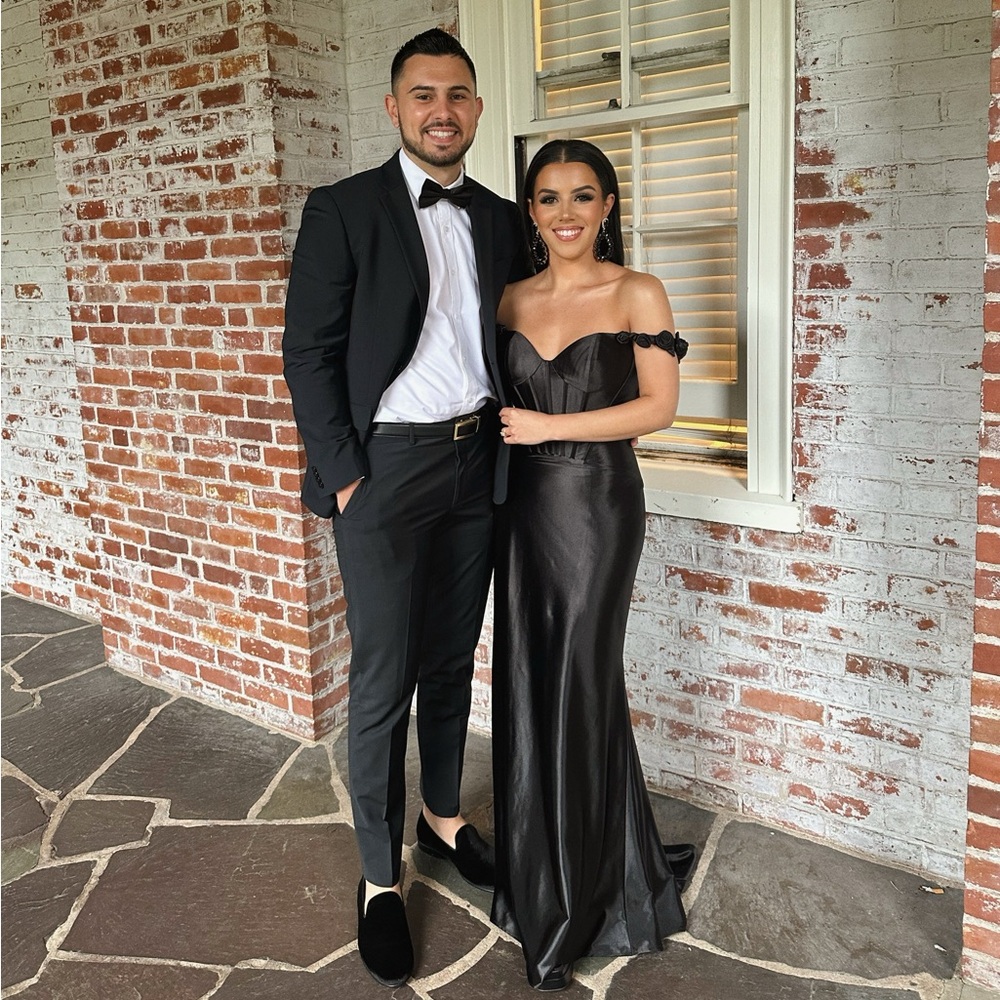 Sherri Hill 56090 - Black Rosette Strap Gown
